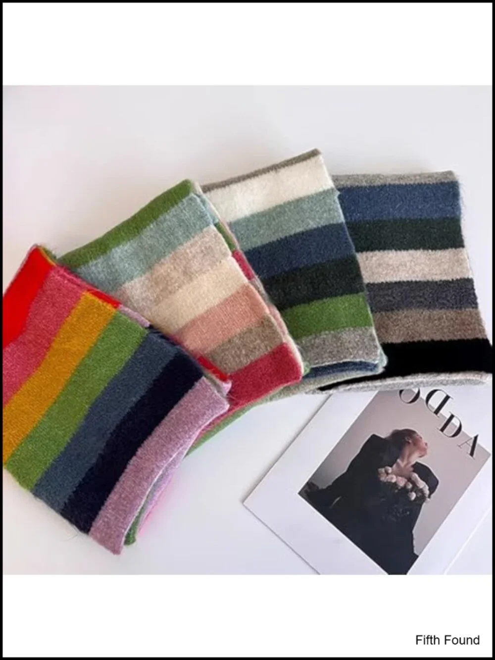 Rainbow Striped Winter Scarf Thick Knit Wool Blend